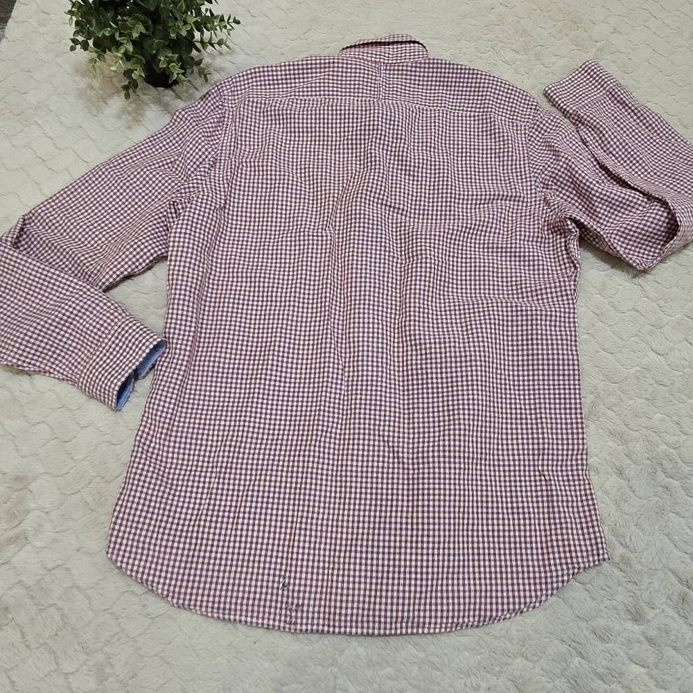 Banana Republic Men's Red & Blue Checked Collared Button-Up Dress Shirt, Size L
